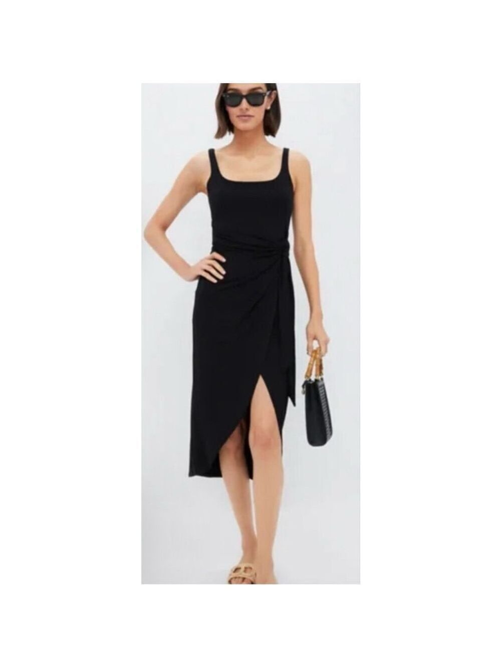 NWT Tuckernuck Black Arielle Side Knotted Midi Dress L